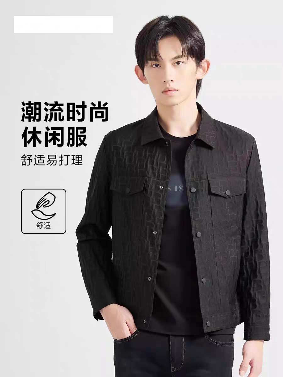 利家春季时尚新款耐磨舒适休闲字母提花翻领夹克外套男Q4CJK0111Y图片