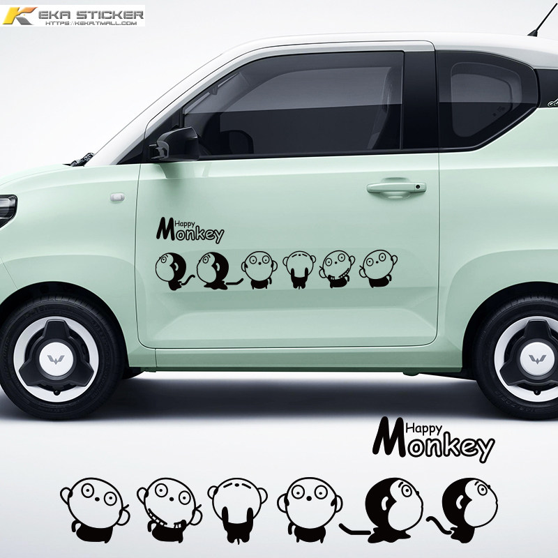 个性创意小猴子新能源汽车贴纸宏光mini小蚂蚁qq冰淇淋车身车贴