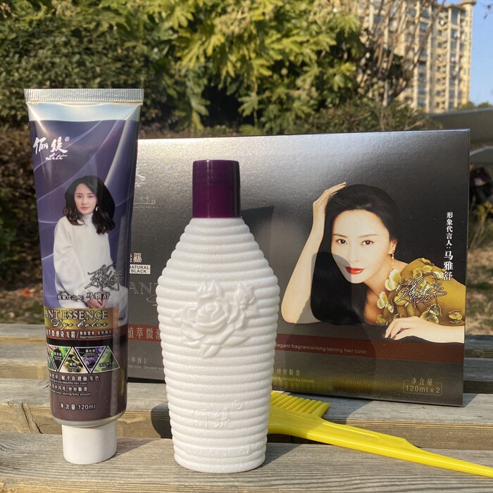 正品俪缇自然黑染膏盖白发黑油植萃微潮染发膏清水不沾头皮黑发霜