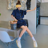 宽松气质通勤韩版复古单排扣宽松腰连衣裙POLO领洋气显瘦小个子，女装连衣裙，浙宝289