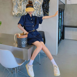 宽松气质通勤韩版复古单排扣宽松腰连衣裙POLO领洋气显瘦小个子图片