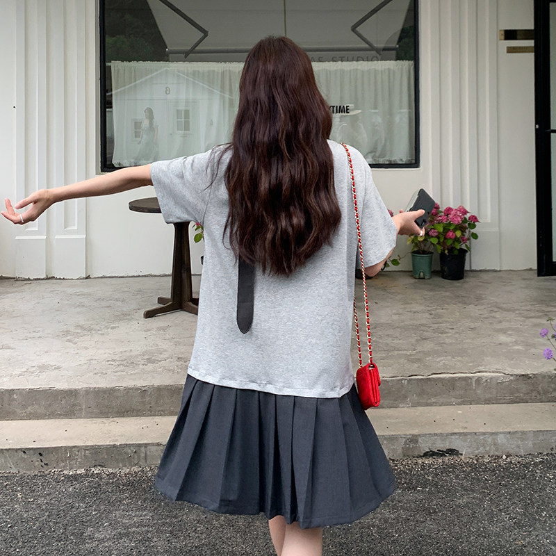 欧洲站2025夏装新款欧货女装鱼尾百褶裙潮配领带拼接A字连衣裙女,女装连衣裙,浙宝289