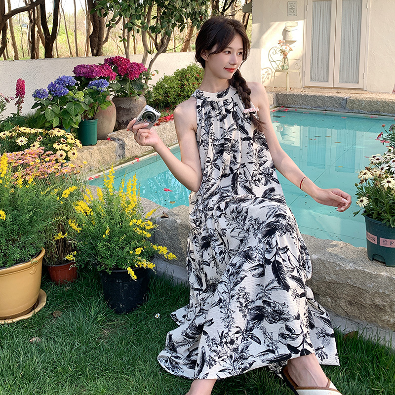 【夏上新】现货！水墨画挂脖裙289-6867-P90控138，女装连衣裙，浙宝289