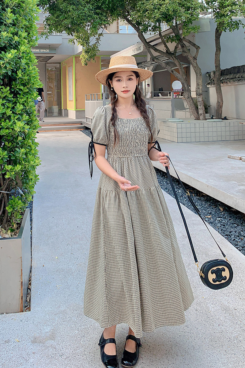 【夏上新】系带方领格子连衣裙289-2291-P115控168,女装连衣裙,浙宝289