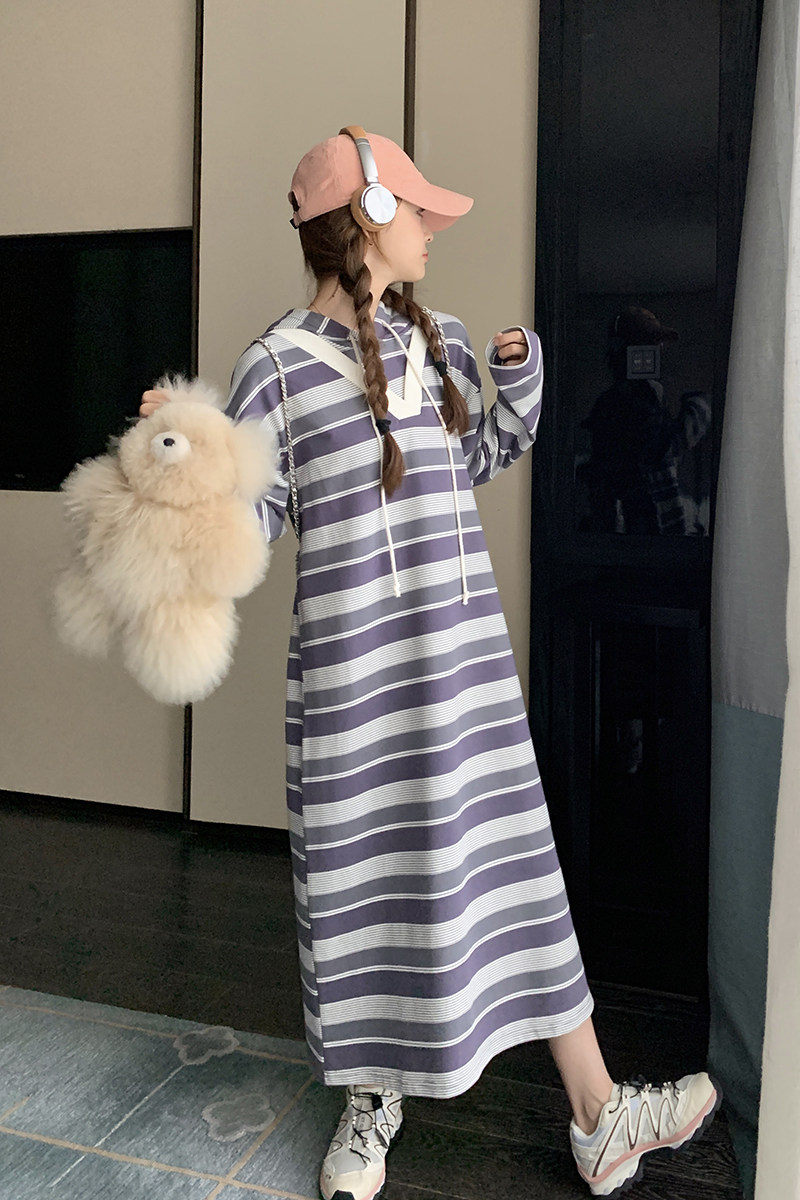 【秋上新】蓝紫色条纹卫衣裙289-6810-P125控178,女装连衣裙,浙宝289
