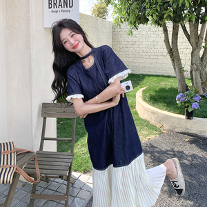 牛仔拼接连衣裙女2025夏季新款法式高级感气质独特超好看鱼尾长裙图片