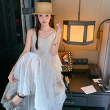 白色荷叶边吊带连衣裙女2025年夏季新款韩版设计感海边度假长裙子，女装连衣裙，浙宝289