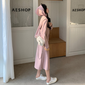 粉色休闲卫衣连衣裙马甲套装女2025春季新款学院风宽松工装两件套图片