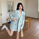 【现货】新款！条纹拼袖蛋白皮衣西装289-6909-P165K248，女装皮衣，浙宝289