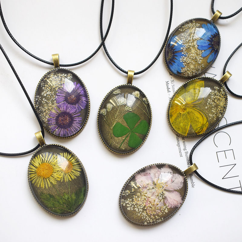 新品项链干花饰品压花真花植物标本百搭春夏长款森系diy原创设计