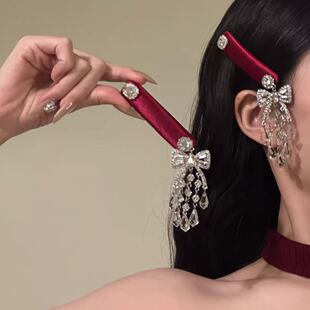 红色发饰女高级感本命年发夹头花头饰女士2026新款高端蝴蝶结bb夹