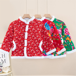 网红东北大花袄新中式女童碎花新款中国风复古外套儿童加绒加厚棉