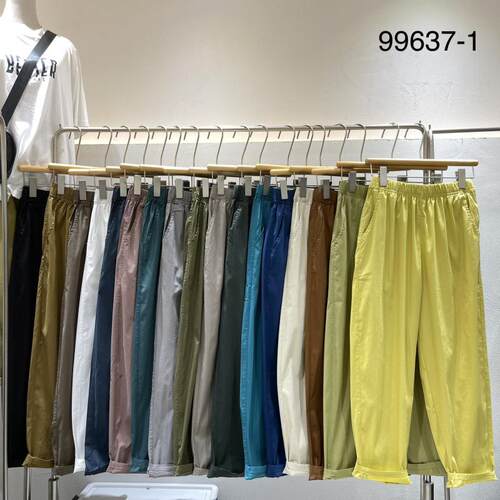 高腰韩版宽松通勤印木速干裤