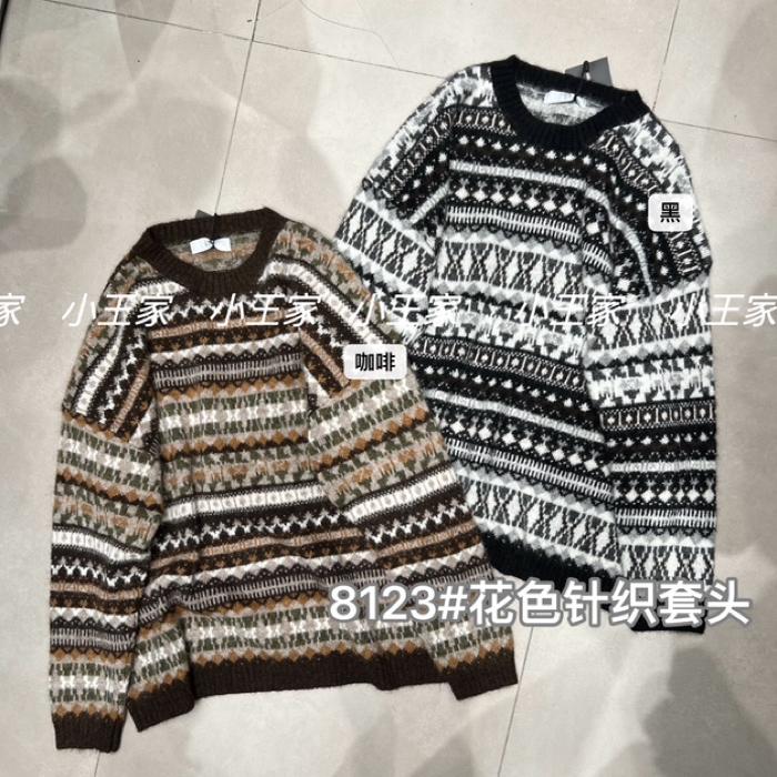 小王家8123冬装韩版宽松大码胖mm休闲慵懒风花色针织圆领套头毛衣