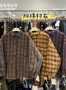 WE女装45949冬韩版宽松大码胖mm慵懒休闲风复古格子加厚衬衫外套
