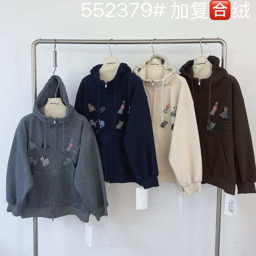 胖mm慵懒休闲风加绒卡通卫衣外套