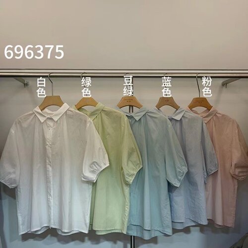 胖mm休闲百搭纯色短袖衬衫上衣女