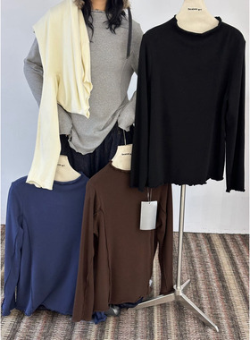 becabeau女561885冬韩版宽松大码胖mm慵懒风加绒弹力花边打底T恤