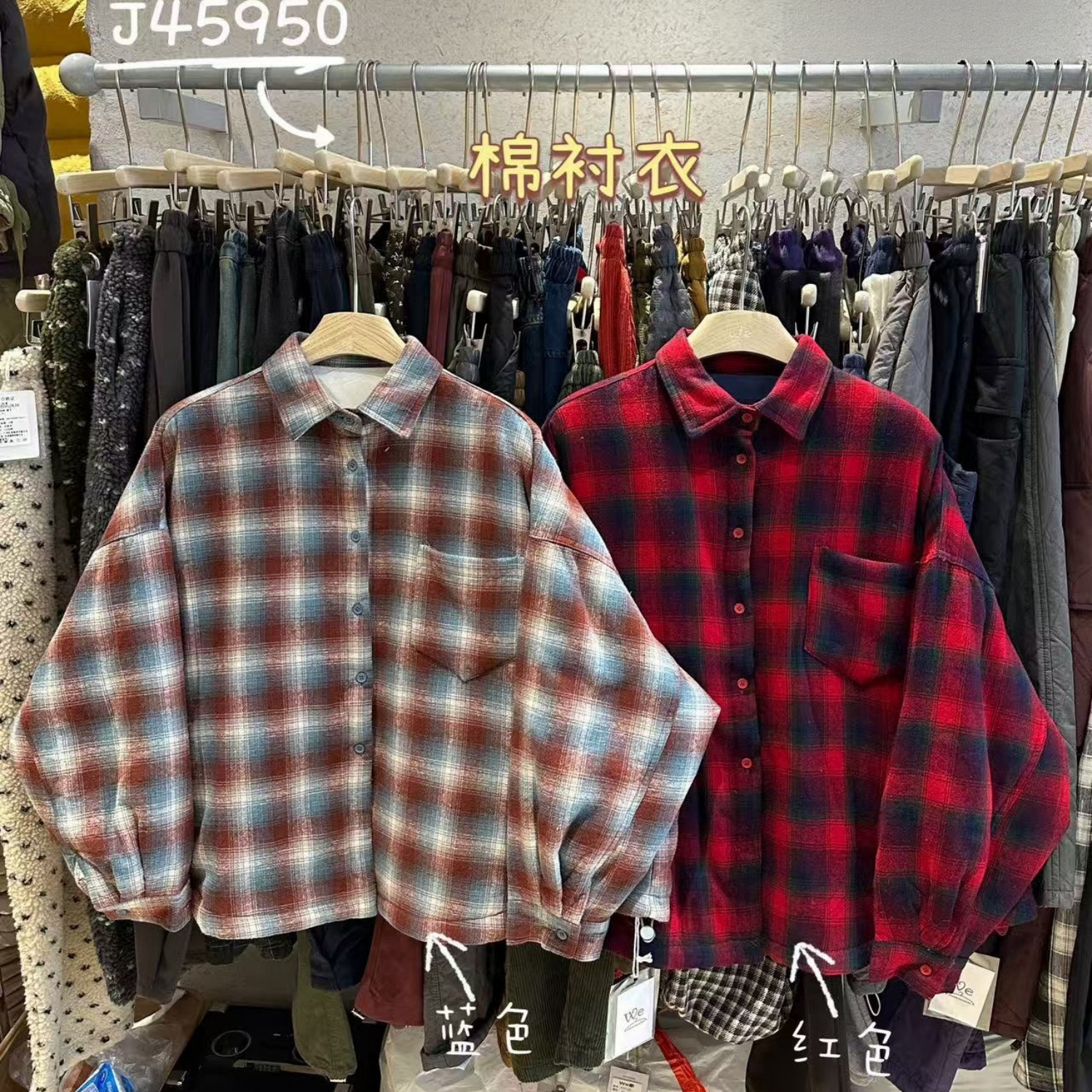 胖mm慵懒休闲复古格子棉衬衫外套