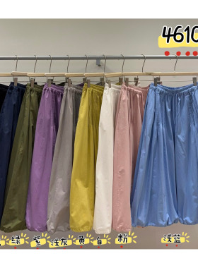 WE女46106春季韩版宽松大码胖mm慵懒休闲风高腰抽绳褶皱阔腿长裤