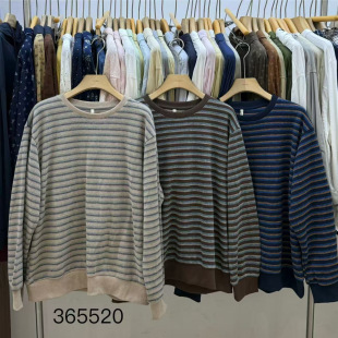 胖mm慵懒休闲风圆领条纹长袖 非本女装 宽松大码 韩版 卫衣 365520秋季