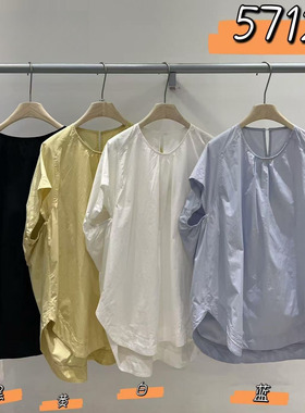 WE女57122夏季新款韩版宽松大码胖mm休闲慵懒风薄款圆领套头衬衫