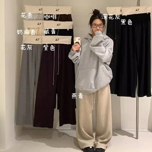 胖mm休闲高腰加绒加厚抽绳直筒阔腿长裤 大7女21750冬韩版 宽松大码