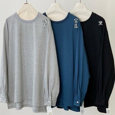 胖mm休闲慵懒松弛风圆领长袖T恤