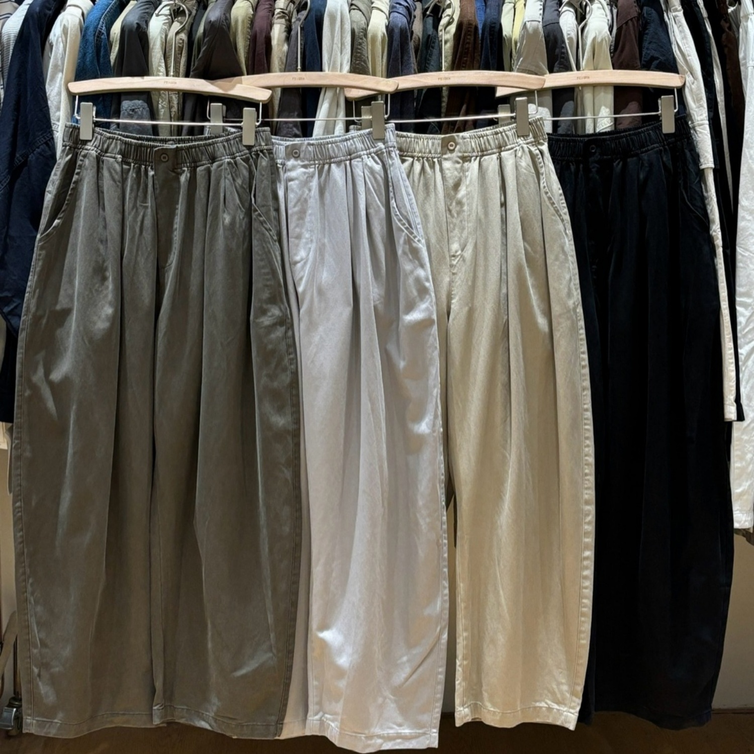 胖mm休闲松紧高腰阔腿弯刀长裤