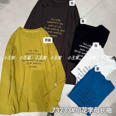 胖mm休闲慵懒风长袖字母T恤上衣