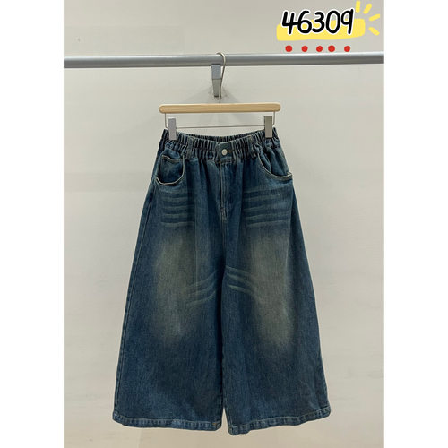 胖mm慵懒休闲高腰阔腿直筒牛仔裤