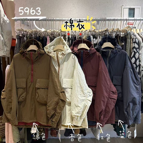 胖mm休闲连帽抽绳工装套头棉外套