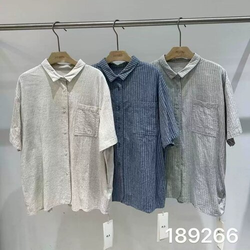 胖mm休闲慵懒风复古短袖条纹衬衫