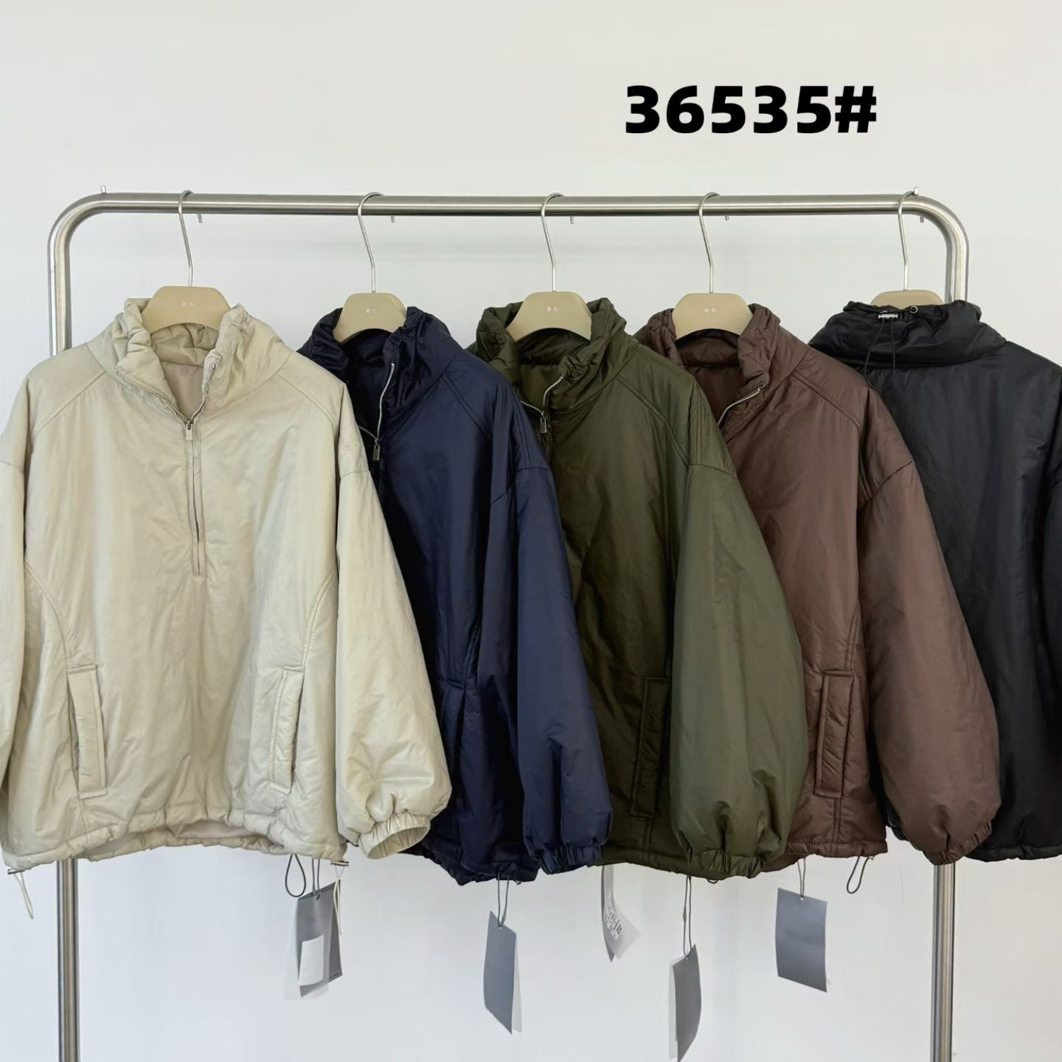 胖mm慵懒松弛风抽绳立领套头棉服