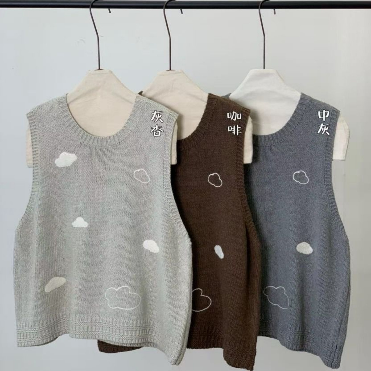 胖mm休闲圆领慵懒针织背心马甲女