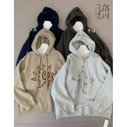 几布见川2594冬季韩版宽松大码胖mm慵懒休闲风连帽抽绳针织衫毛衣