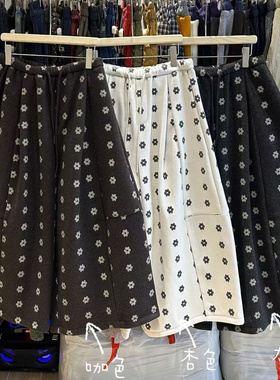 WE女装453160冬季韩版宽松大码胖mm慵懒风高腰印花抽绳阔腿七分裤