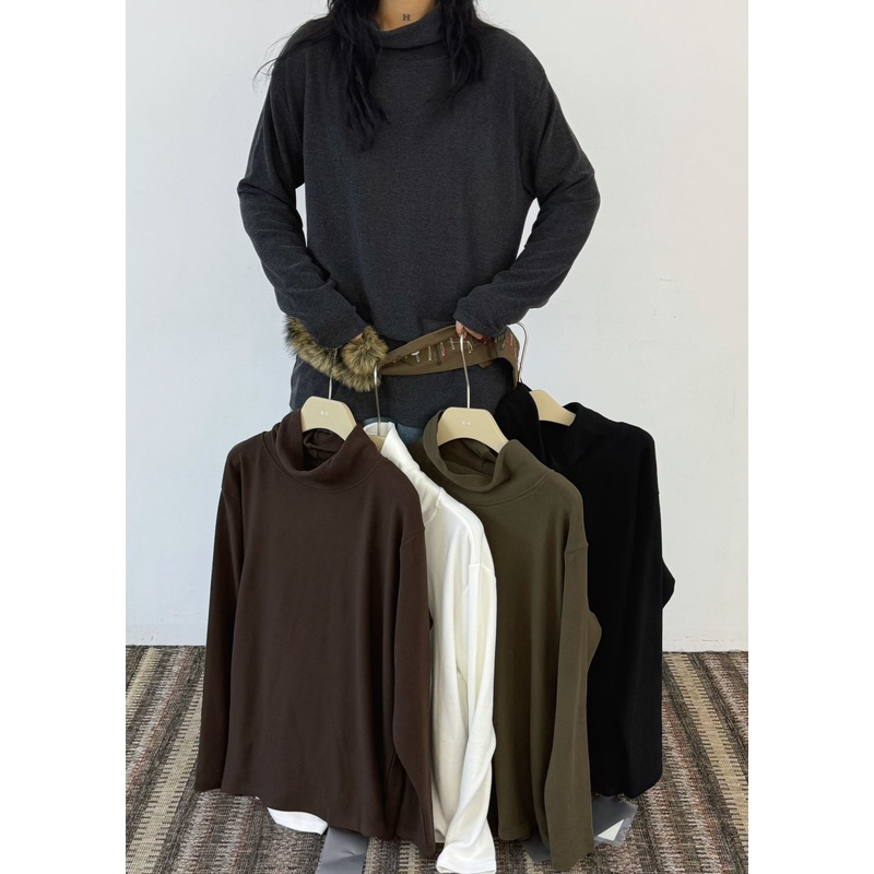 胖mm慵懒松弛磨毛高领打底衫T恤