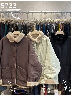 胖mm休闲风工装加绒毛毛棉服外套