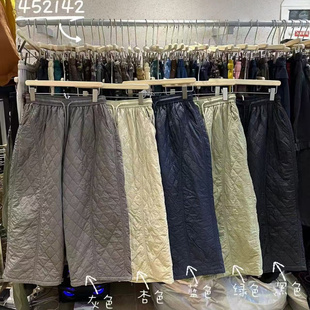 棉裤 胖mm慵懒休闲高腰菱格阔腿直筒长裤 宽松大码 WE女452142冬韩版