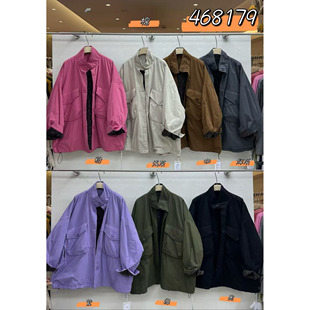 We女468179冬韩版宽松大码胖mm慵懒松弛休闲立领抽绳风衣棉服外套