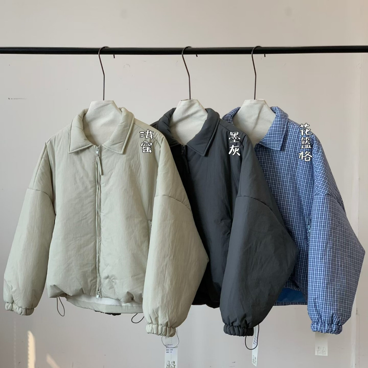 胖mm休闲风百搭翻领抽绳棉服外套