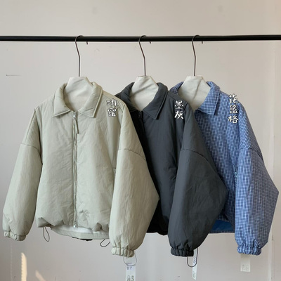 胖mm休闲风百搭翻领抽绳棉服外套