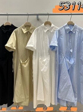 【福利款】WE女53114夏季宽松大码胖mm休闲不规则短袖衬衫连衣裙