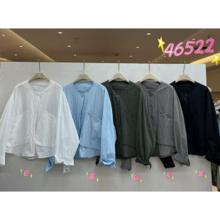 防晒衬衫 胖mm慵懒休闲风圆领开衫 外套 宽松大码 WE女46522春夏韩版