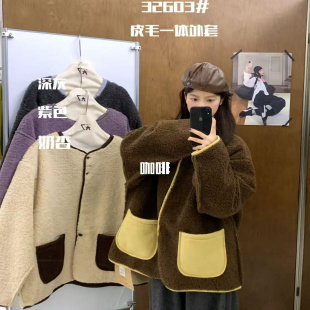 大7女32603冬季韩版宽松大码胖mm慵懒松弛风仿羊羔毛皮毛一体外套