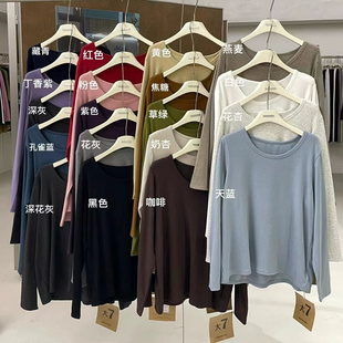 宽松大码 胖mm慵懒休闲风百搭加绒圆领打底T恤 韩版 大7女78361冬季