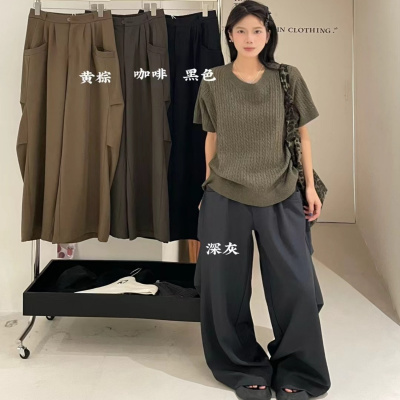 胖mm休闲美式工装西裤阔腿长裤女