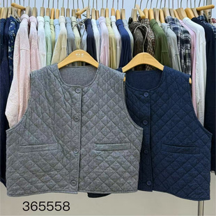 非本365558秋冬韩版宽松大码胖mm慵懒休闲风复古菱格圆领棉服马甲