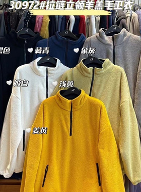 大7女装30972冬韩版宽松大码胖mm休闲慵懒风半拉链立领羊羔毛卫衣